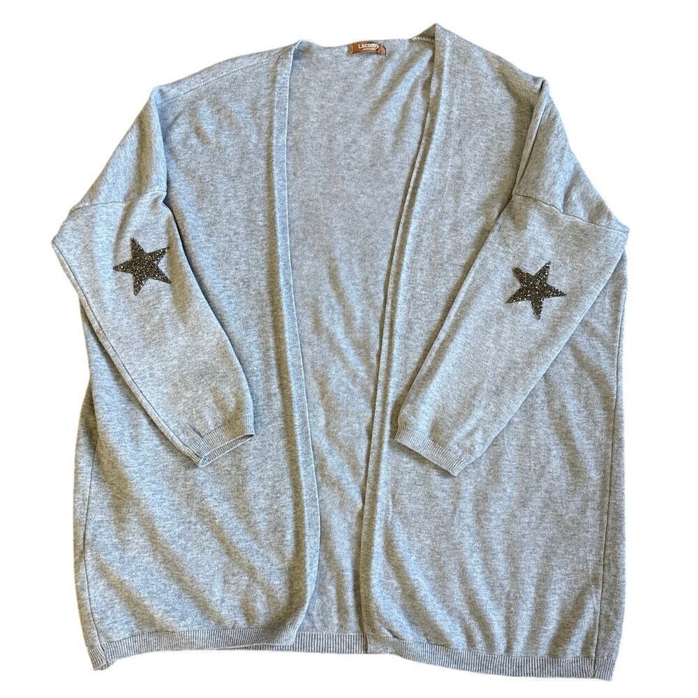 Women’s Lacomy Gray Star Viscose Oversized Italian Cardigan Sweater One Size
